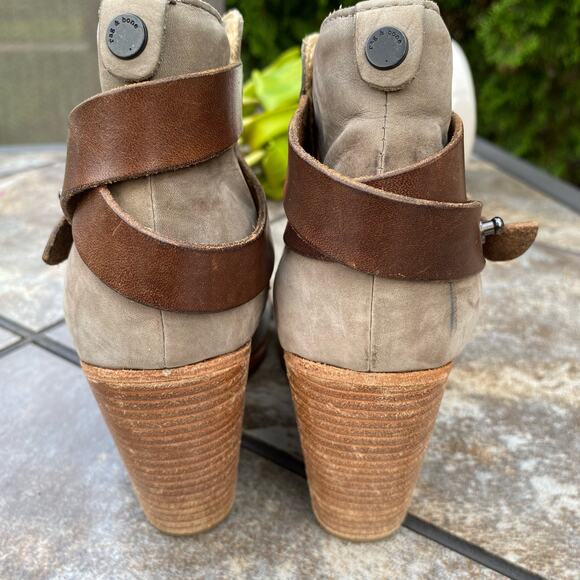 Rag &  Bone Taupe Suede Harrow Stacked Heel Ankle Booties 6.5 Western Boho - Picture 5 of 8